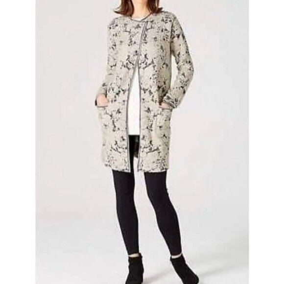 NWT J. Jill Oatmeal HM Womens Floral Knit Cardigan Jacket Beige & Gray M Petite - Picture 2 of 14